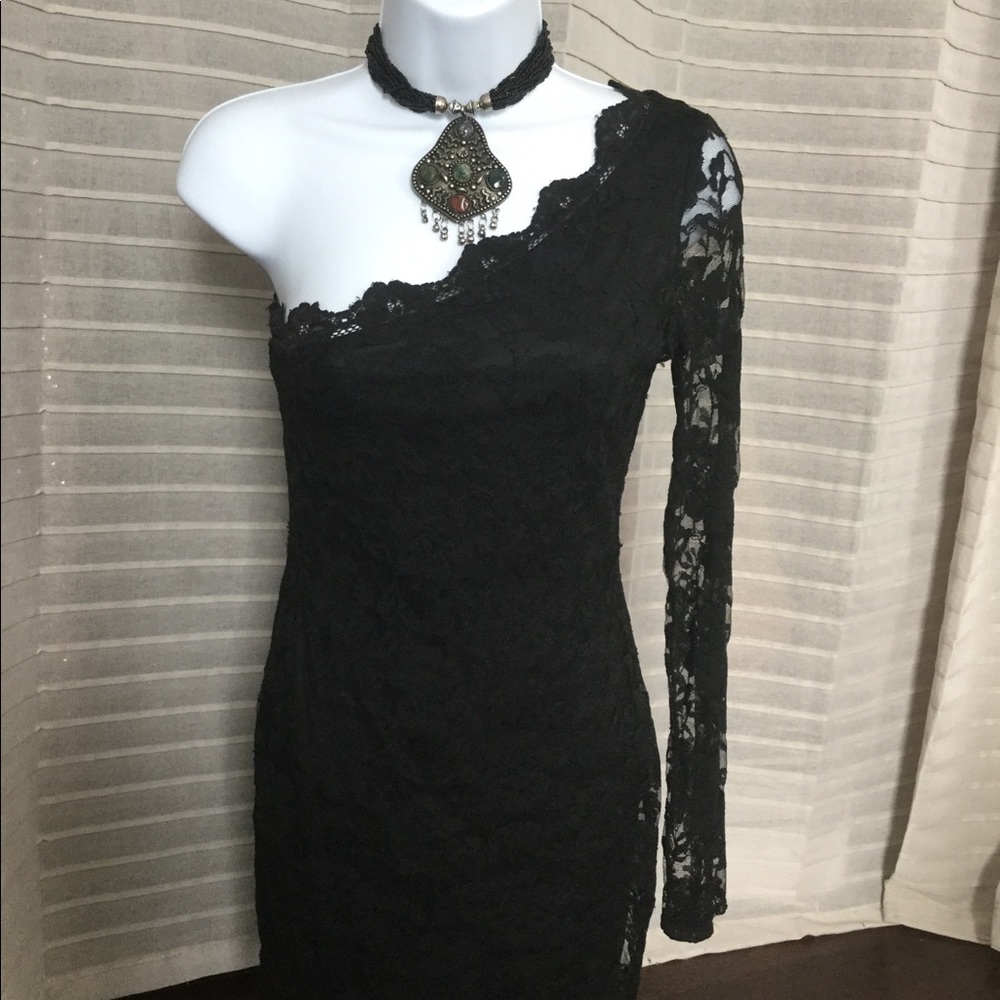 The Vintage Shop Asymmetrical Black Lace Dress